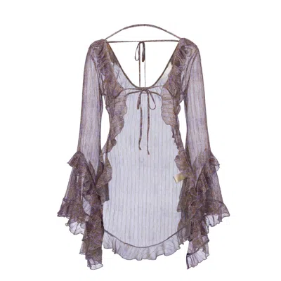 Belsize25 Women's Gold / Purple Golden Paisley Sheer Ruffle Bell-sleeve Cardigan In Gold/purple