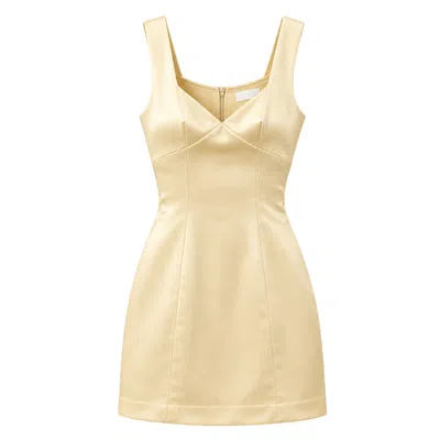 Belsize25 Women's Gold / Yellow Golden Time Dress – Heavyweight Satin Sweetheart Mini Dress In Soft Gold