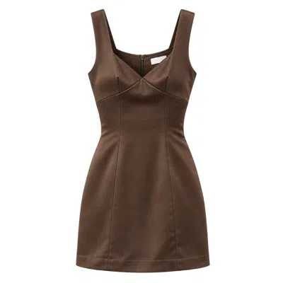 Belsize25 Women's Golden Time Dress – Heavyweight Satin Sweetheart Mini Dress In Chocolate Brown