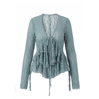 Belsize25 Women's Green Flared Sleeve Knitted Lace Cardigan