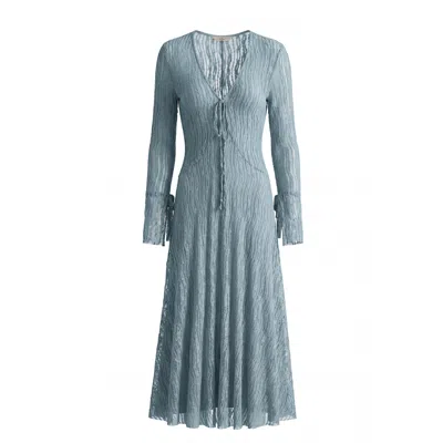 Belsize25 Women's Green Trumpet Dress Flared Sleeve Sheer Lace Knit Dress In Blue