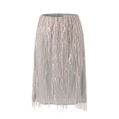 Belsize25 Women's Grey / Rose Gold / Neutrals Mayfair Series – Beaded Tassel Mesh Skirt In Multi