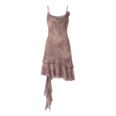 Belsize25 Women's Lumen Print Nude Pink Silk Slip Short Dress
