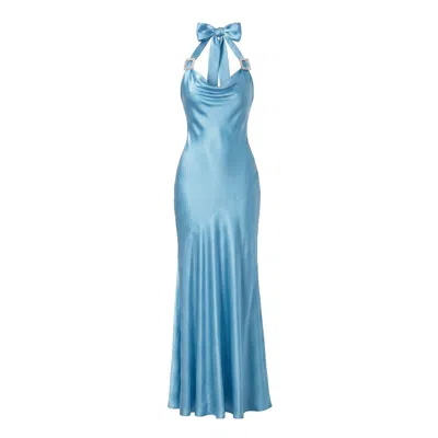 Belsize25 Women's Mayfair Series – Crystal Buckle Halterneck Dress In Icy Blue