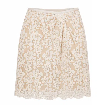 Belsize25 Women's Neutrals / White Ivory Embroidered Lace Mini Skirt