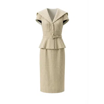 Belsize25 Women's Neutrals / Yellow Italian Resort Series Linen Sailor Collar Faux Two-piece Dress