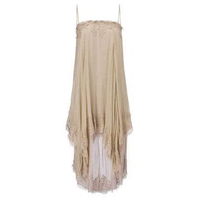 Belsize25 Women's Neutrals / Yellow Moonlight Dress – Two-tone Layered Lace Slip Dress In Nude