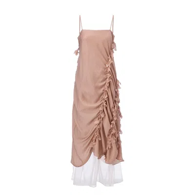 Belsize25 Women's Pink Sea Foam Dress - Ruffle Silk Dress In Sunlight Apricot