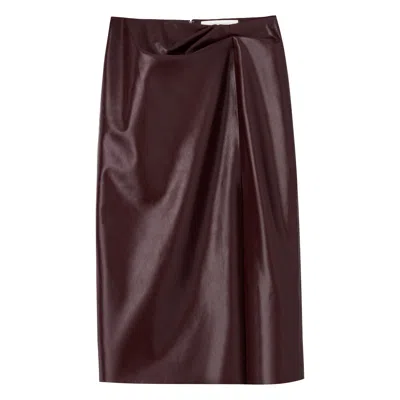 Belsize25 Women's Red Sculpted Draped Faux Leather Skirt In Burgundy
