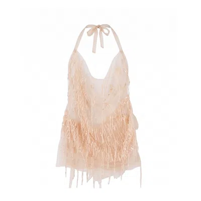 Belsize25 Women's Rose Gold Mayfair Series – Sheer Beaded Tassel Mesh Top In Metallic
