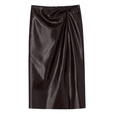Belsize25 Women's Sculpted Draped Faux Leather Skirt In Black