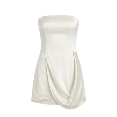 Belsize25 Women's Silent Mode Series – Acetate Pearl Satin Draped Bandeau Top In White