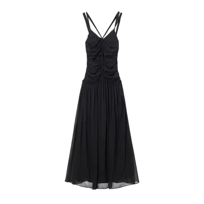 Belsize25 Women's Silent Mode Series – Silk Resort Dress With Hand-woven Rope Straps In Black