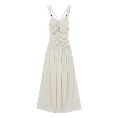 Belsize25 Women's Silent Mode Series – Silk Resort Dress With Hand-woven Rope Straps In White