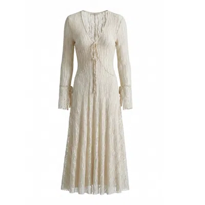 Belsize25 Women's Trumpet Dress Flared Sleeve Sheer Lace Knit Dress In White