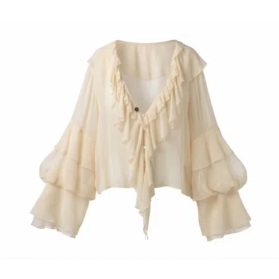 Belsize25 Women's White Lily Shirt – Silk Blouse With Four-layer Sleeves