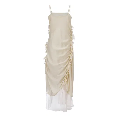 Belsize25 Women's White Sea Foam Dress - Ruffle Silk Dress In Sandy Beige In Nude