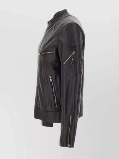 Belstaff Biker Style Leather Jacket In Black