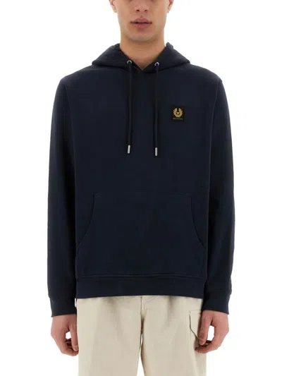 Belstaff Black Cotton Hoodie With Adjustable Drawstring In Blue