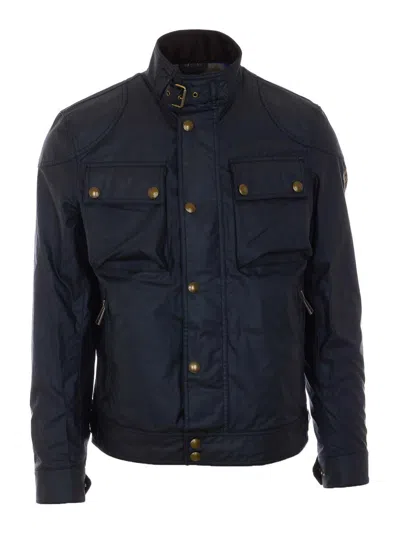 Belstaff Black Racemaster Waxed Jacket In Blue