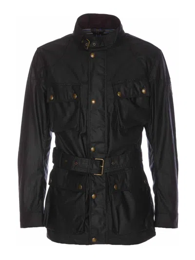 Belstaff Wax Cotton Coat In Black