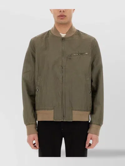 Belstaff Bomber Jacket With Ribbed Cuffs And Hem In Military Green