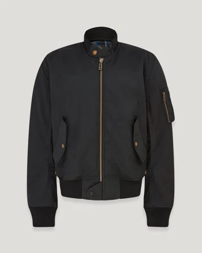 Belstaff Brecon Motorcycle Bomber Jacket Waxed Cotton In Black