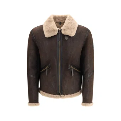 Belstaff Brown Lamb Leather Full-length Jacket In Black