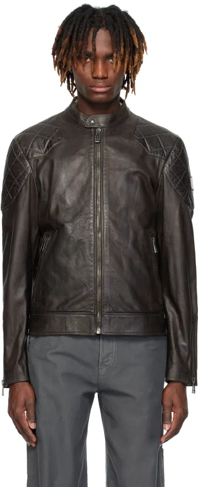 Belstaff Brown Legacy Outlaw Leather Jacket In Dark  Olive