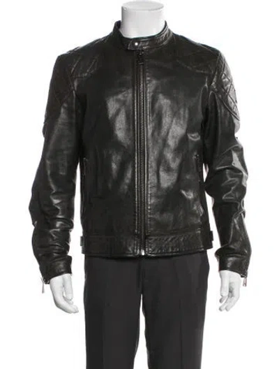 Pre-owned Belstaff Calf Leather Moto Jacket In Black