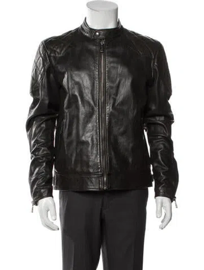 Pre-owned Belstaff Calf Leather Moto Jacket In Black