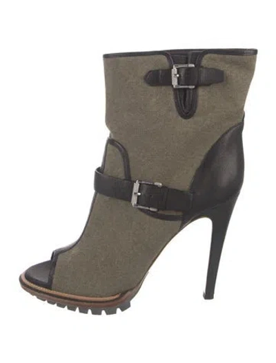 Pre-owned Belstaff Canvas Leather Trim Embellishment Boots In Green