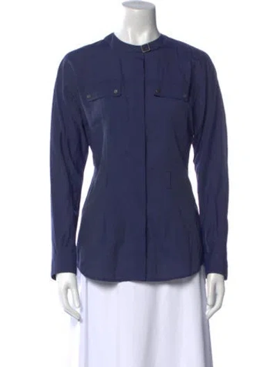 Pre-owned Belstaff Crew Neck Long Sleeve Button-up Top In Blue
