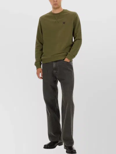 Belstaff Crew Neck Sweater Ribbed Cuffs In Green