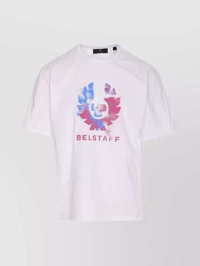 Belstaff Crewneck T-shirt With Graphic Print Logo In White