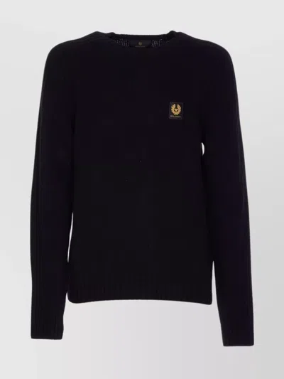 Belstaff Crewneck Watch Sweater Ribbed Finish In Black