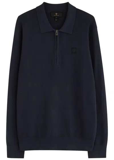 Belstaff Drift Half-zip Cotton-blend Jumper In Navy