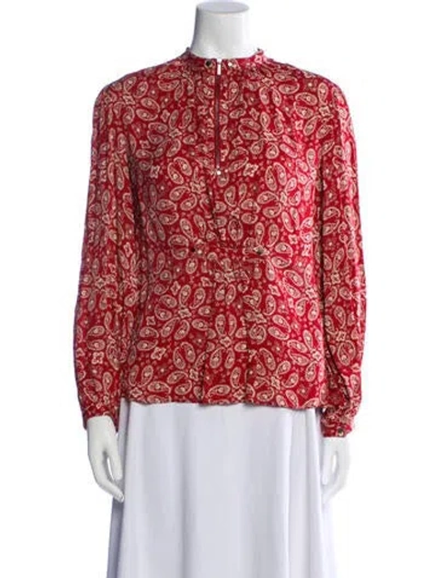 Pre-owned Belstaff Floral Print Mock Neck Blouse In Red