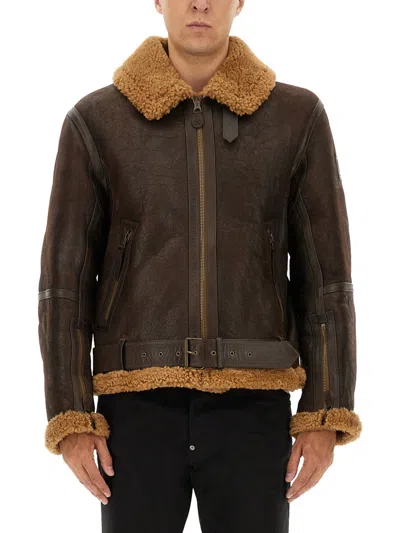 Belstaff Wilder Zip-up Biker Jacket In Brown