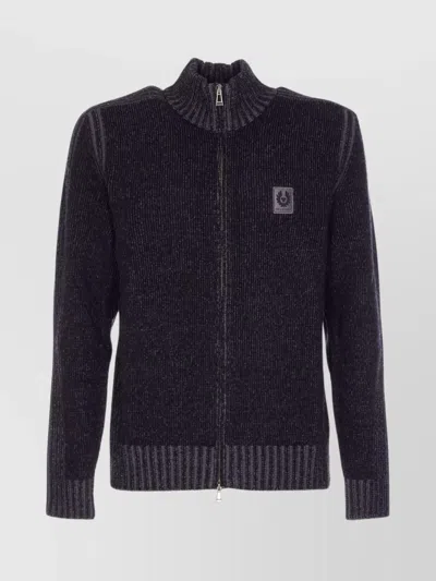 BELSTAFF HIGH COLLAR LONG SLEEVE ZIP KNIT SWEATER