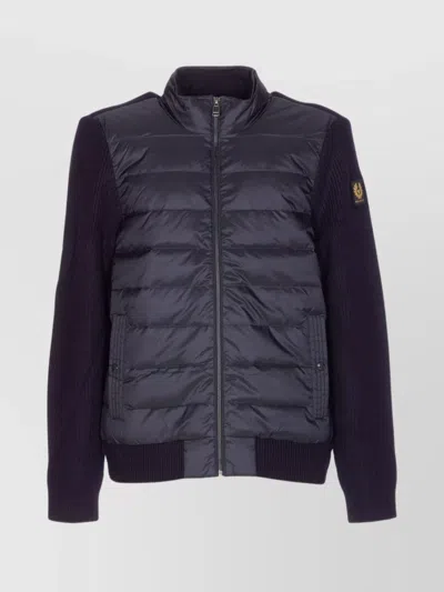 Belstaff Quilted-padded Logo-patch Cardigan In Blue