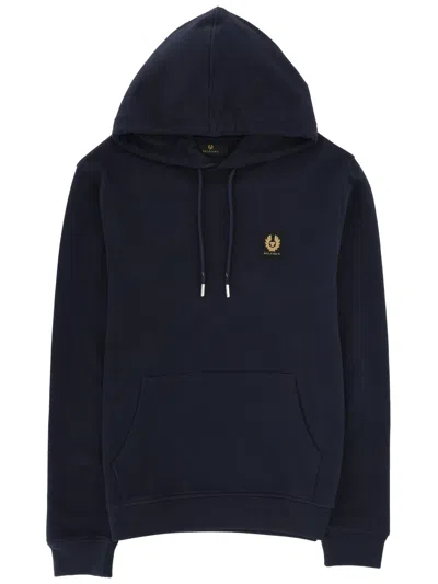 Belstaff Regular Fit Cotton Logo Hoodie In Blue