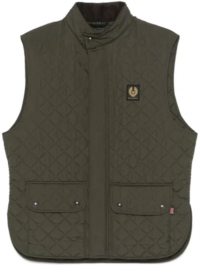 Belstaff Quilted Diamond Recycled Front Pockets Jacket In Green