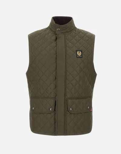 Belstaff Quilted Diamond Recycled Front Pockets Jacket In Green