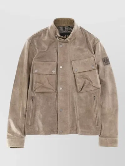 Belstaff Jacket Stand Collar Long Sleeves Pockets In Brown