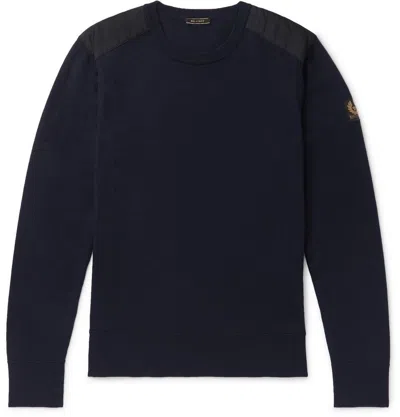 Pre-owned Belstaff Kerrigan Crew Neck Jumper Merino Wool Washed Marine In Marineblau