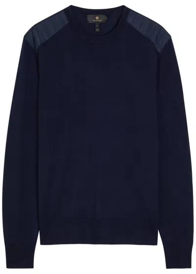 Belstaff Kerrigan Panelled Shoulders Wool-blend Jumper In Blue
