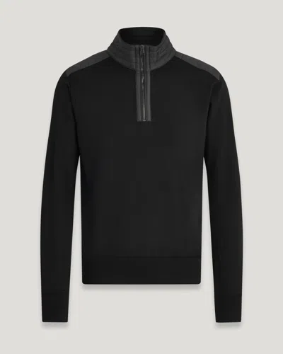 Belstaff Kilmington Mens Merino Wool Quarter Zip Jumper In Black