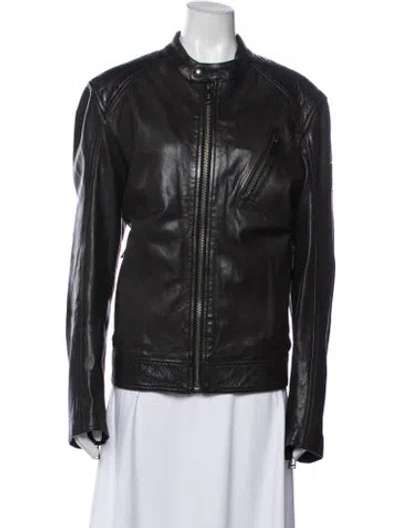 Pre-owned Belstaff Lamb Leather Biker Jacket In Gray