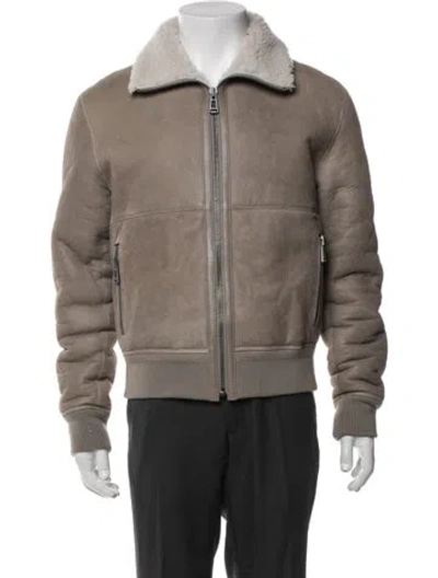 Pre-owned Belstaff Lamb Leather Bomber Jacket In Neutral